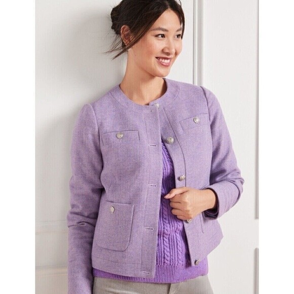 New Talbots Lilac Herringbone Shetland Jacket 12 Collarless Wool Blend tweed - Picture 2 of 13